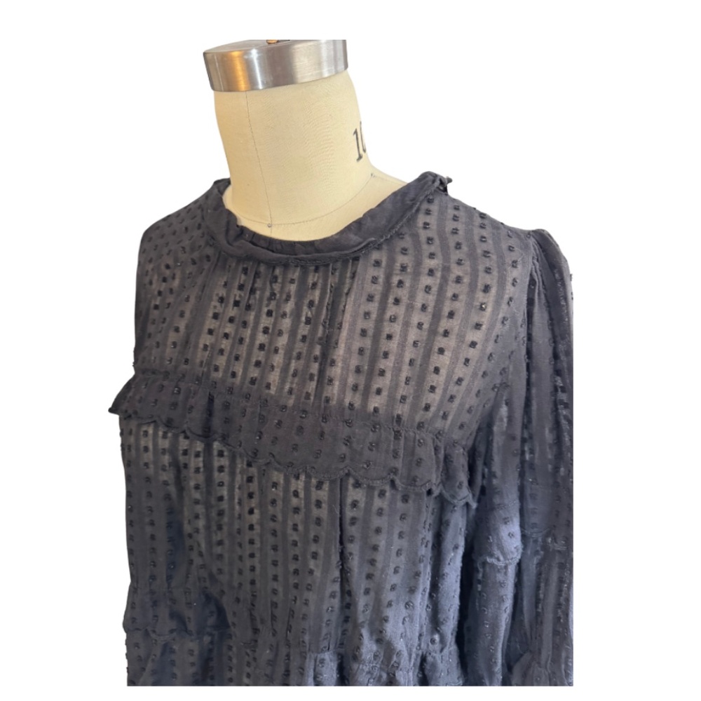Isabel Marant Etoile Ykaria Ruffle Blouse Black Flocked Cotton Size 40 - Picture 4 of 8